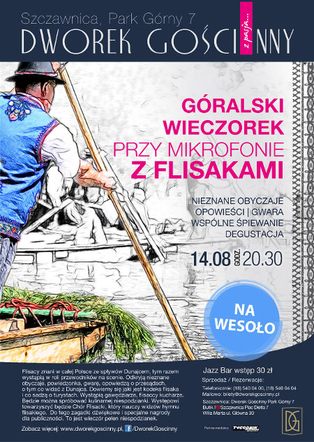 Góralski wieczorek przy mikrofonie z flisakami